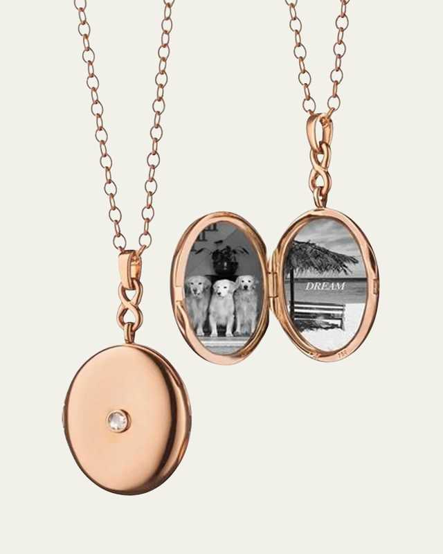 18K Rose Gold Locket Necklace with Diamond Center